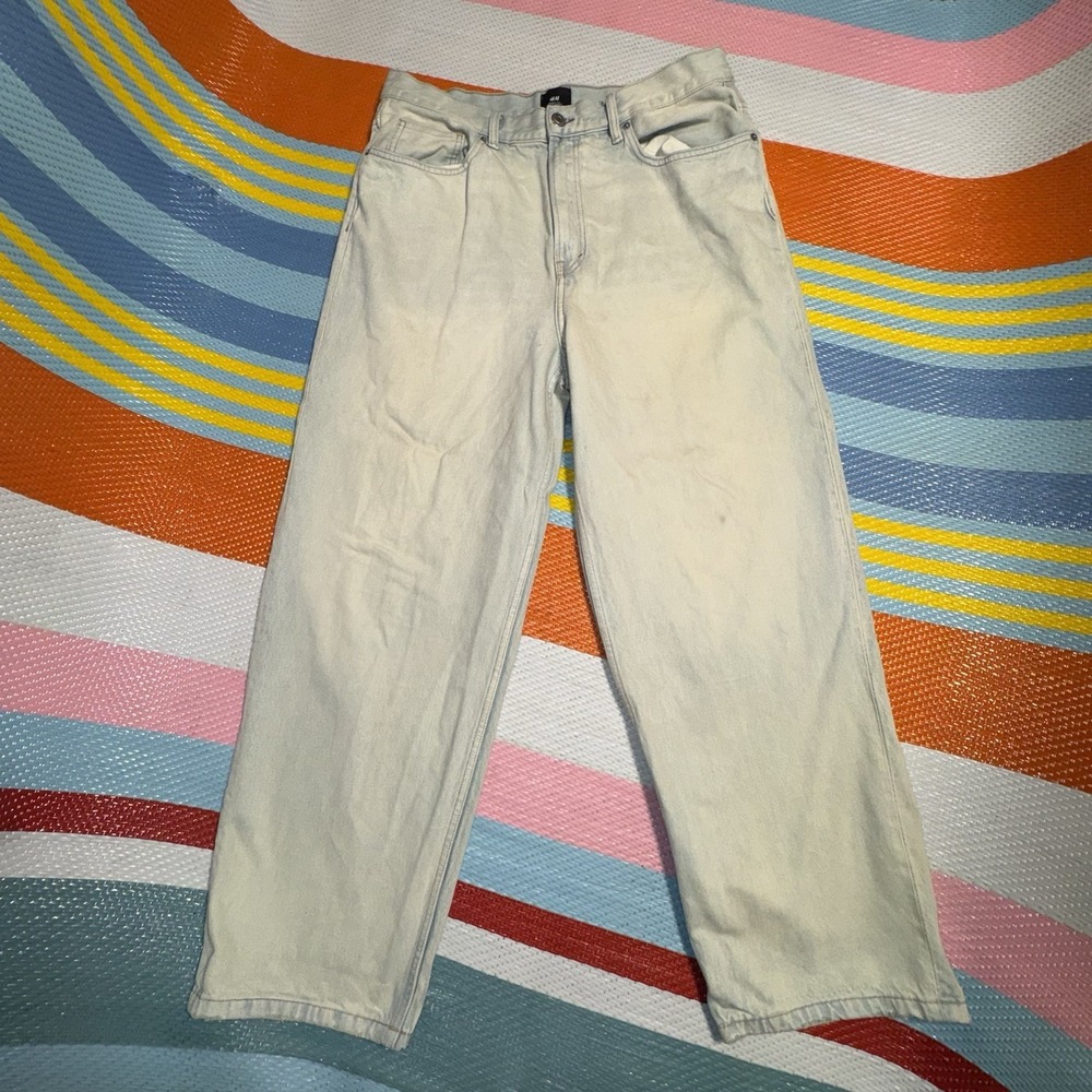 H&M Baggy Fit Green Blue Jeans Men's Size 36 X 32